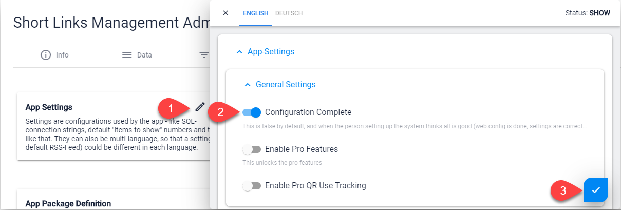 set configuration complete app-setting